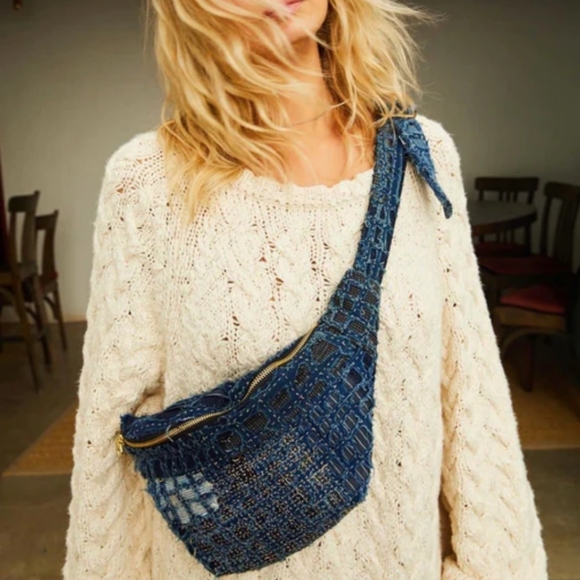 Free People Handbags - Free People 🌿 MOMO NY Indigo Patchwork Belt Bag